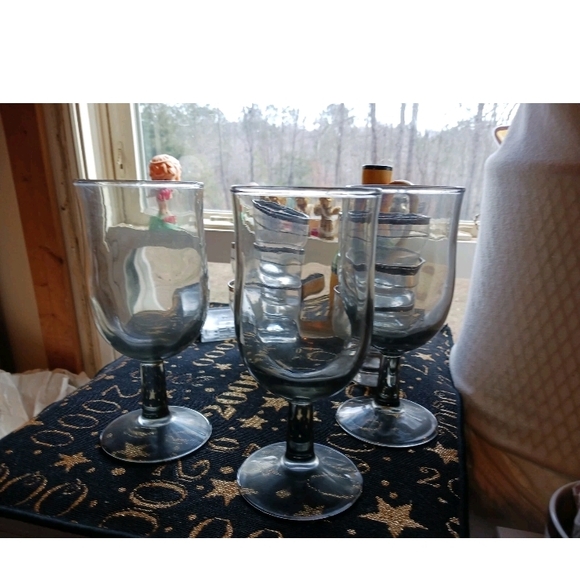 unbranded Other - Set of Three Glass Goblets Light Smokey Gray Tulip Shaped Footed Water